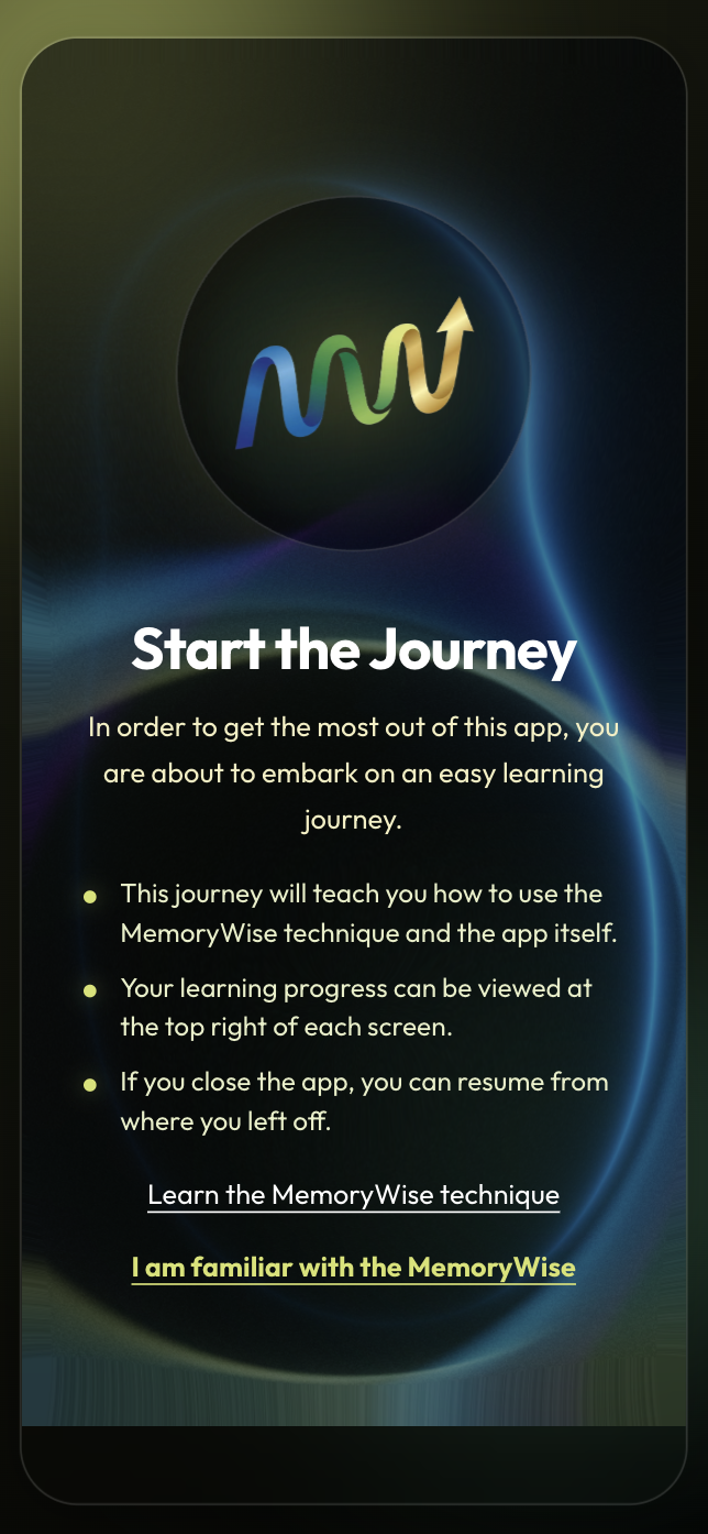Start the journey screen